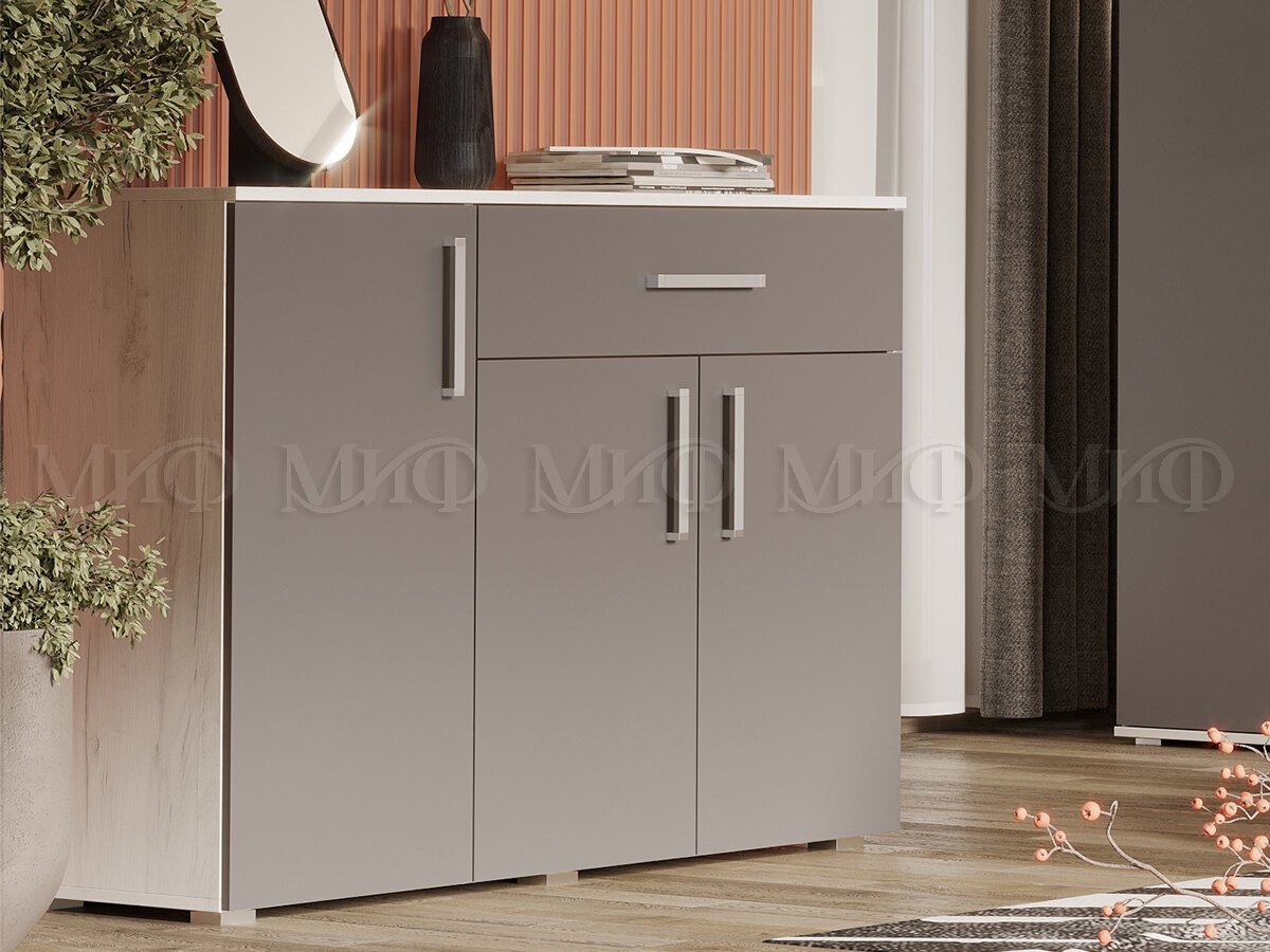 Комод 3 двери 1 ящик Фиеста New 1202х908х446 мм Крафт Белый / Графит